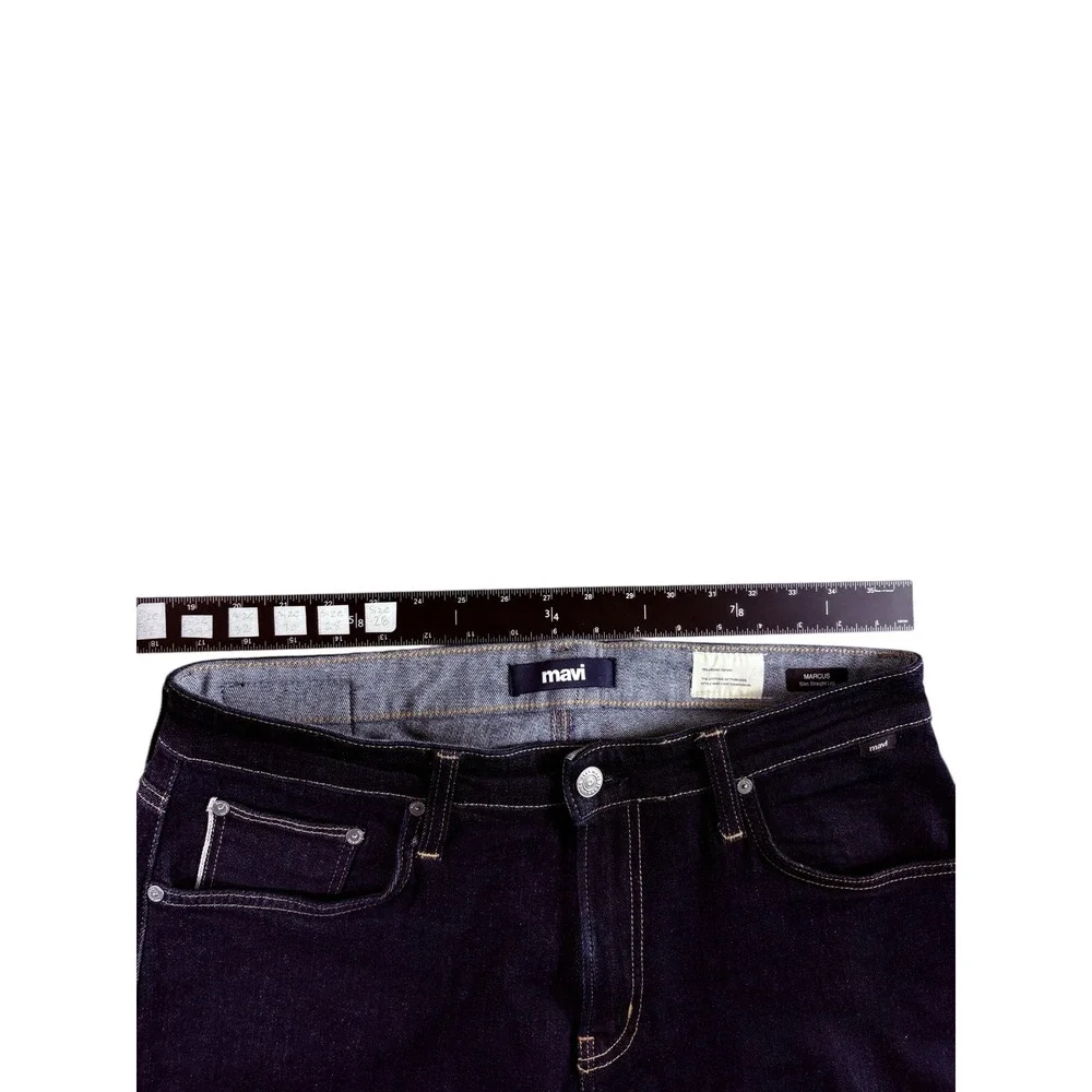 Mavi Marcus Jeans Mens 34x32 Dark Indigo Premium Slim Straight Selvedge Detail